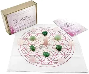 Crystal Grid Set | Crystal Healing |Get Started Quickly with Our Premium Ready-to-Go Love and Harmony Kit, Hand Selected Gemstones and Flower of Life Grid in Gift Box