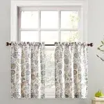 No. 918 Signy Jacobean Pattern Light Filtering Rod Pocket Kitchen Curtain Tier Pair - 54" x 36" - White