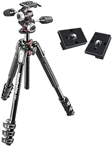 Manfrotto MK190XPRO4-3W Aluminum Tripod with 3-Way Pan/Tilt Head and Two ZAYKiR Quick Release Plates for The RC2 Rapid Connect Adapter