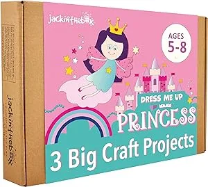 jackinthebox Princess Themed Arts and Crafts for Girls - Make a Cape, Tiara and Wand, Best Gift for Girls Ages 5 6 7 8 Years, 3 Craft Projects in 1 Box..