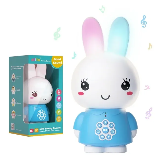 alilo Bunny Baby Audio Player - Toy w/ Chewable Teether Ears, Colorful Lights - Educational Sounds, Stories, Music, White Noise for 10+ Months Kids - Baby Gift for Learning - Pink