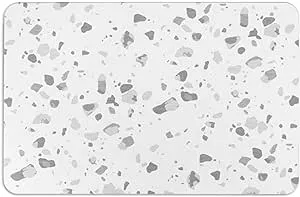 Gray 15.35 in. x 23.62 in. Terrazzo Stone Non Slip Bath Mat