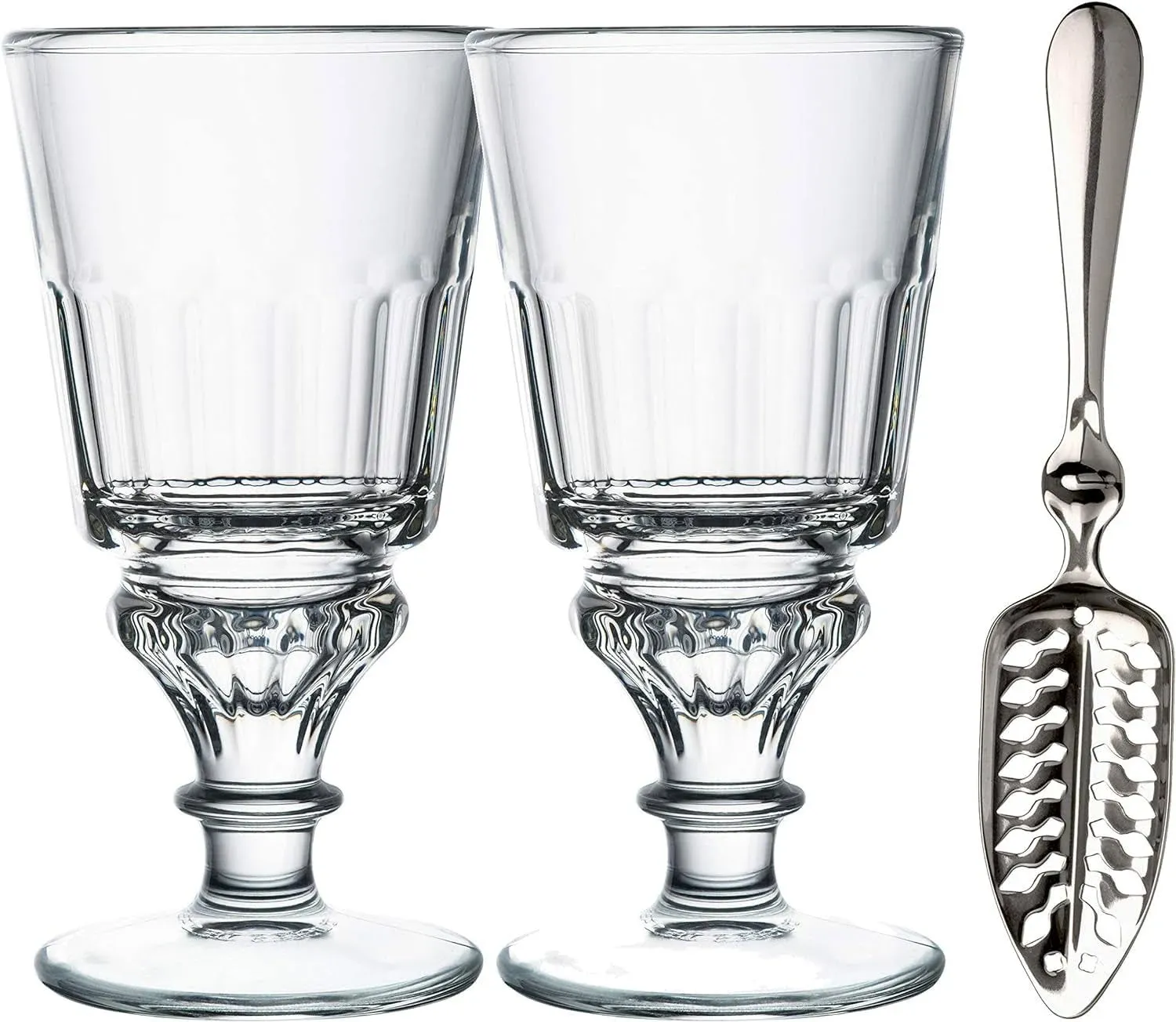 La Rochere 10 oz Absinthe Glasses with Spoon and Recipe - Set of 2 - Clear