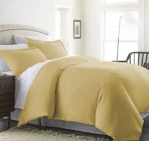 CELINE LINEN Wrinkle & Fade Resistant 2-Piece Duvet Cover Set - Protects and Covers Your Comforter/Duvet Insert, 1500 Series Luxurious 100% - Silky Soft, Twin/Twin XL, Camel-Gold