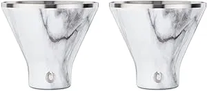 SNOWFOX Premium Vacuum Insulated Martini Glasses - Set of 2 8 oz WhiteGold - Stemless Elegant Barware for Cold Martinis