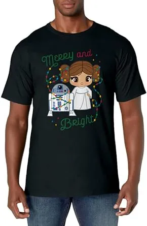 Star Wars Princess Leia R2-D2 Cute Christmas Merry & Bright T-Shirt