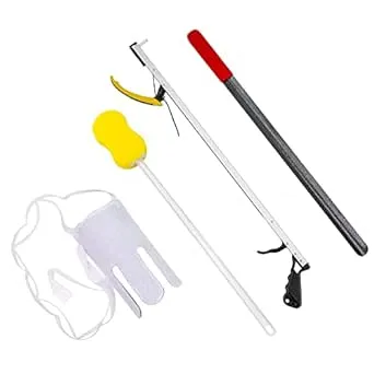 Hip Kit Daily Living Aids for Mobility, Hip Replacement Recovery, Knee and Back Surgery Includes Grabber Reacher, Bath Sponge Stick, Flexible Sock Aid, Shoehorn