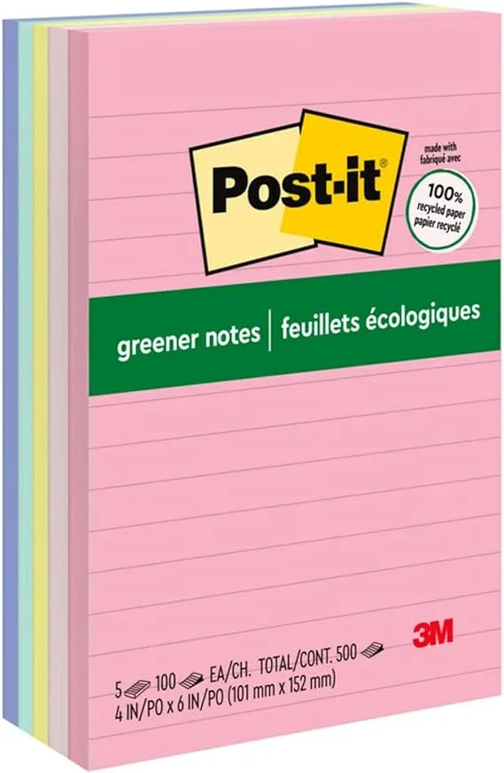 Post-it Greener Notes 4 in x 6 in Lined Cle