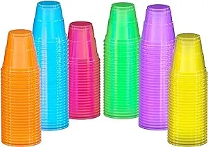 Exquisite Blacklight Party Glow Cups - 120 Pack 2 Oz - Assorted Colors - Disposable Cups For Party - Blacklight Reactive Glow In The Dark Cups For Birthday Party - Food Safe - Neon Cups