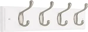 Liberty 129849 18-Inch Coat and Hat Hook Rail/Rack with 4 Heavy Duty Hooks, White and Satin Nickel