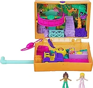 Polly Pocket Playset, Travel Toy with 2 Micro Dolls, Pet Sloths & Surprise Accessories, Jungle Safari Compact