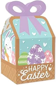 Big Dot of Happiness Spring Easter Bunny - Square Favor Gift Boxes - Happy Easter Party Bow Boxes - Set of 12