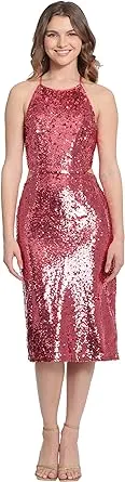 Donna Morgan Women's Sequin Halter Neck Midi Dress