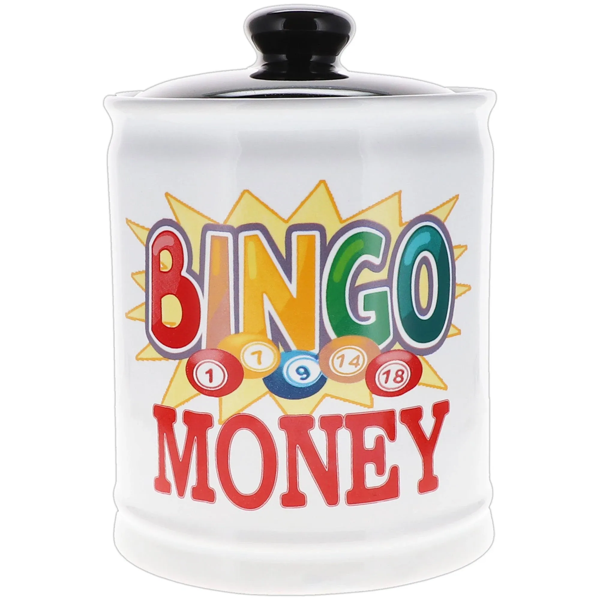 Cottage Creek Bingo Money Piggy Bank, Multicolored, 6", Ceramic Bingo Jar, Bingo Gifts for Bingo Lovers