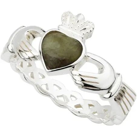 Sterling Silver Connemara Marble Claddagh Weave Ring