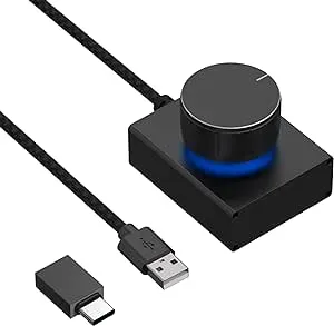 Geekria Volume Adjustment Knob with Rotate Volume Adjustment & One Key Mute Function, PC/Phone Audio Remote Volume Control Adapter, Support Win 7, 8, 10, MAC, Android, USB or USB-C (Black)