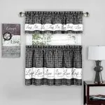 Live Laugh Love 3-Piece Kitchen Curtain Set, Charcoal, Tiers 58x36, Swag 58x14 Inches