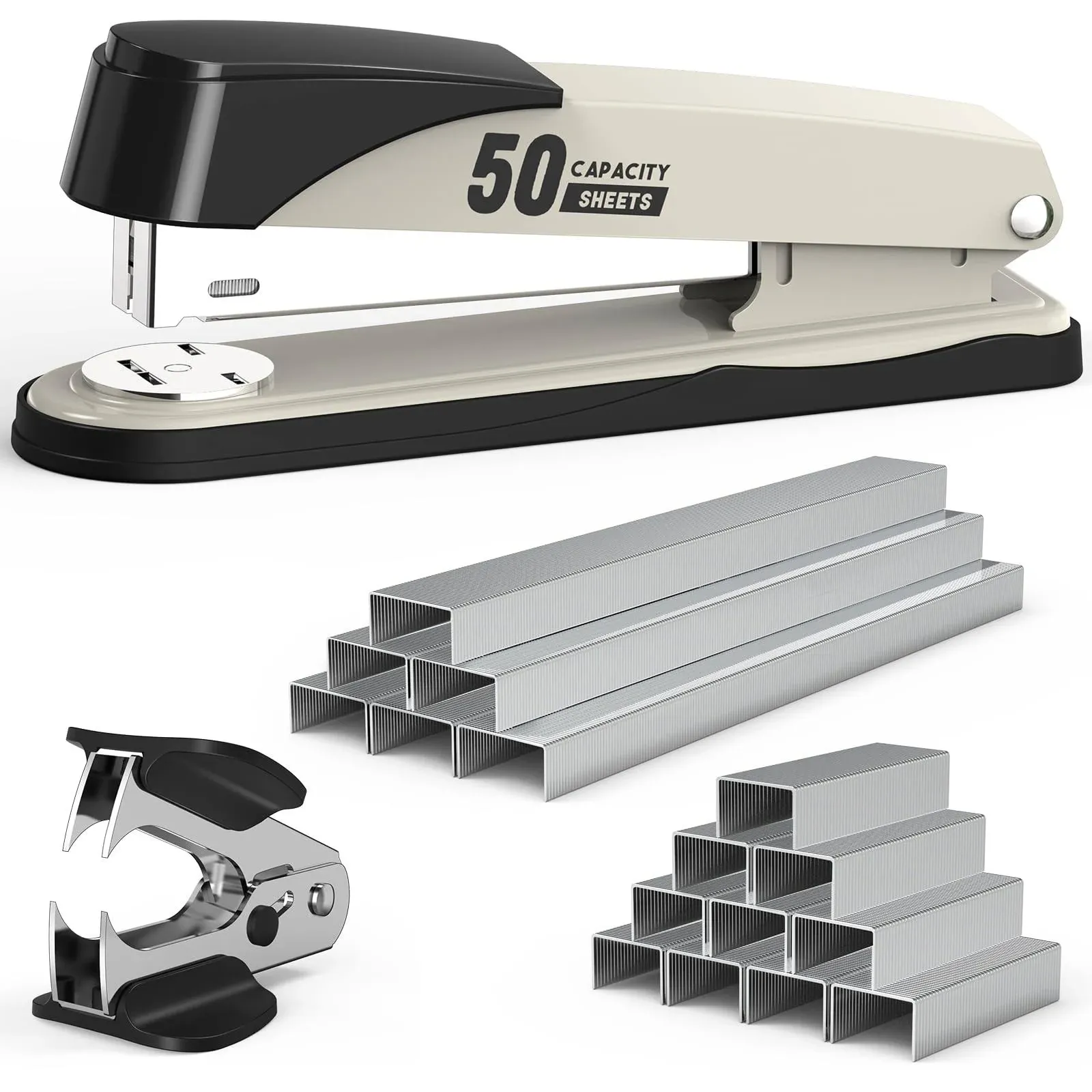 Heavy-Duty Metal Stapler Set 50-Sheet Capacity + 1750 Staples and Staple Remover