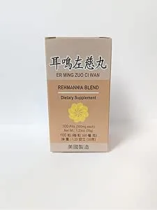 Rehmannia Blend - Er Ming Zuo Ci Wan Herbal Supplement Helps for Ringing in The Ears & Deafness, Nourish The Kidney Function Which Will Help with Hearing 350mg 100 Pills Made in USA