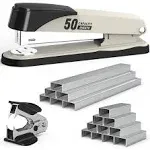 Metal Stapler Heavy Duty 50 Sheet Capacity with 1750 Staples and Staple Remover, White Stapler Full Strip Staplers for Desk, No Jam, Non-Slip Office