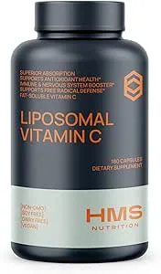 HMS Nutrition Premium 1600mg Liposomal Vitamin C - Fat Soluble - Non-GMO - Soy Dairy Gluten Free - 180 Capsules