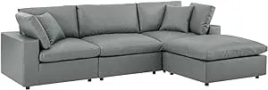 Modway Commix Down Filled Overstuffed 4 Piece Sectional Sofa Gray Vegan Leather