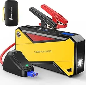 DBPOWER Peak 1600A Portable Car Jump Starter(up to 7.2 Gas, 5.5L Diesel Engines) Battery Booster with Smart Charging Port, LCD Display, Intelligent Jumper Clamps, Compass and LED Light(Yellow)