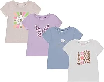 BTween Girls 4-Piece Summer Tops | Fashionable Short Sleeve T-Shirt | Casual Daily Shirt for Kids - Assorted Colors