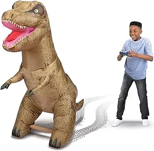 AIRTITANS Jurassic World Inflatable T Rex RC – Massive Attack Air Titans Dinosaur - Over 6 Feet Long - Turns & Spins - Stomps & Roars!