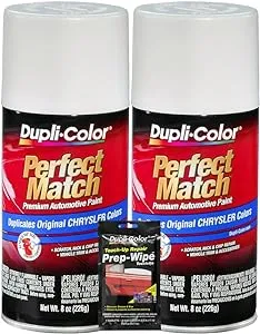 Dupli-Color Bright White Perfect Match Automotive Paint for Chrysler Vehicles - 8 oz, Bundles with Prep Wipe (3 Items)