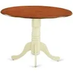 East West Furniture Dublin Round Table with Two 9" Drop Leaves in Buttermilk and Cherry