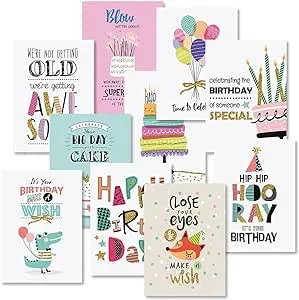 Current Simple Wishes Happy Birthday Greeting Card Set - Value Pack of 20 Cards With White Envelopes, 10 Designs, Large 5" x 7" Assortment