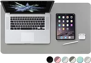 Leather Desk Pad Mat with Sewing Edge, Ultra Thin Waterproof Laptop Desk Blotter Mouse Pad Writing Pad for Office and Home (Gray/Silver, 23.6" x 13.8")