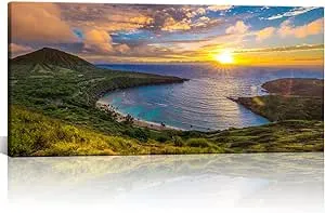 Large Canvas Wall Decorations Sunrise from Hanauma Bay on Oahu, Hawaii Landscape