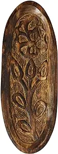 Creative Co-op Boho Decorative Wood Carved Floral Design, Natural Tray