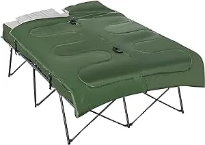 Outsunny 2-Person Folding Camping Cot Portable Outdoor Bed Set with Sleeping Bag, Inflatable Air Mattress, Comfort Pillows and Carry Bag, Soft and Comfortable for Outdoor Travel Camp Beach Vacation