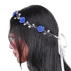 Missgrace Bridal Crystal Navy Blue Headband Wedding and Bride Hairpiece for Evening Party -Navy Blue Flower Women and Flower Girl Vintgae Hair Vine