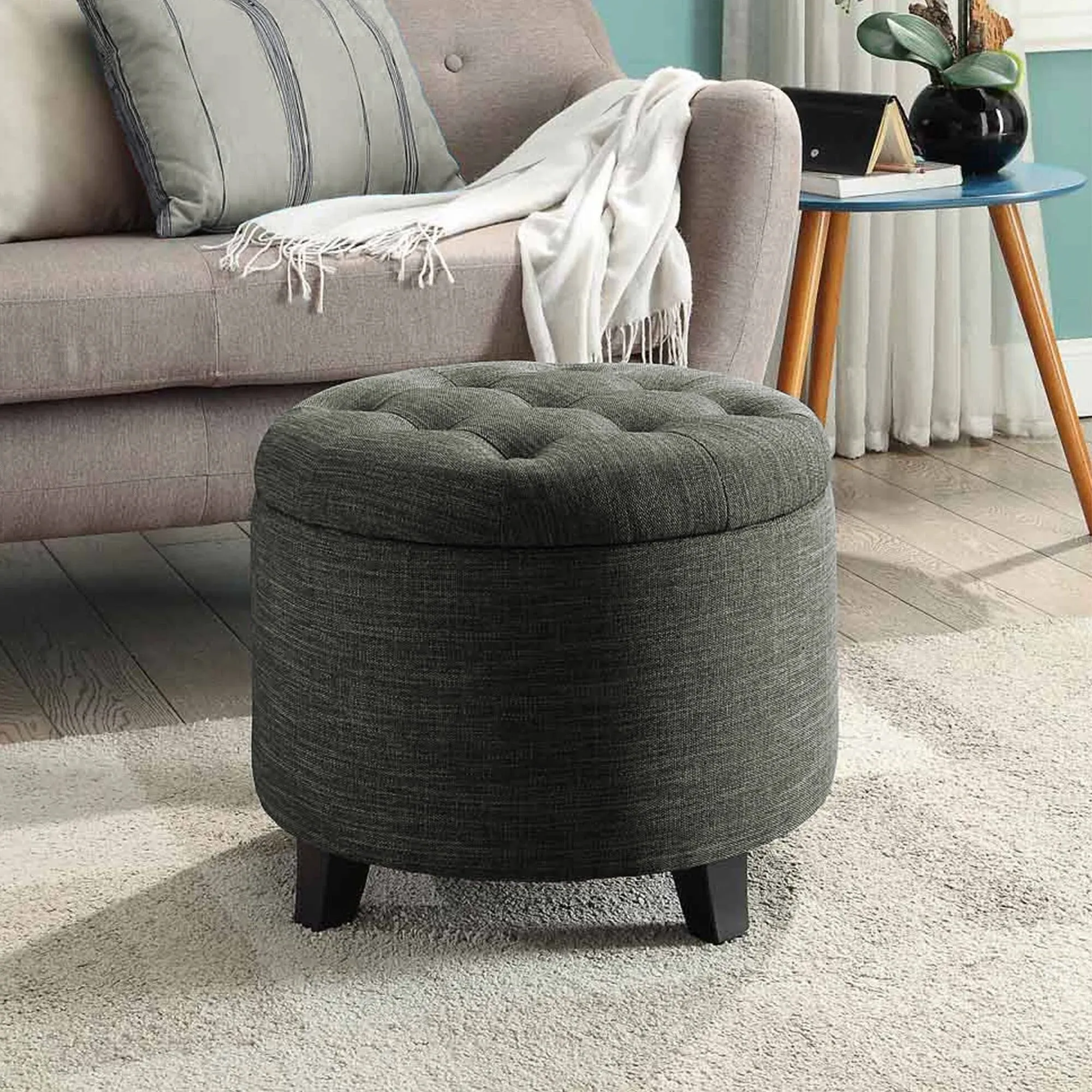 Convenience Concepts Designs4Comfort Round Ottoman, Grey