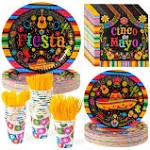 JOYIN 168 Pcs Fiesta Party Paper Plates and Napkins Set for Mexican Theme Party Decorations, Cinco De Mayo Colorful Stripes Mexico Platters Tableware Set, Mayo Dance Pinata Taco Colorful Theme Party