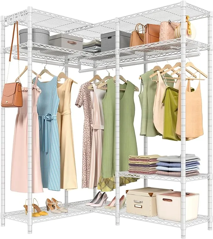 VIPEK L30 Garment Rack, Heavy Duty Corner Clothes Rack, L Shaped Corner Closet System with Adjustable Shelves & Hanging Rods, Freestanding Corner Wardrobe Portable Closet for Hanging Clothes