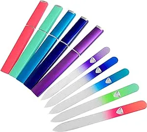 Bona Fide Czech Glass Files for Nails, 5-Piece Manicure Glass Fingernail Files with Cases (Malibu Color Set)