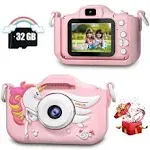 Kids Camera Toys for 3 4 5 6 7 8 9 10 11 12 Years Old Boys/Girls, Kids Digital Camera for Toddler with Video, Birthday Festival for Kids, Selfie Camera for Kids, 32GB TF Card