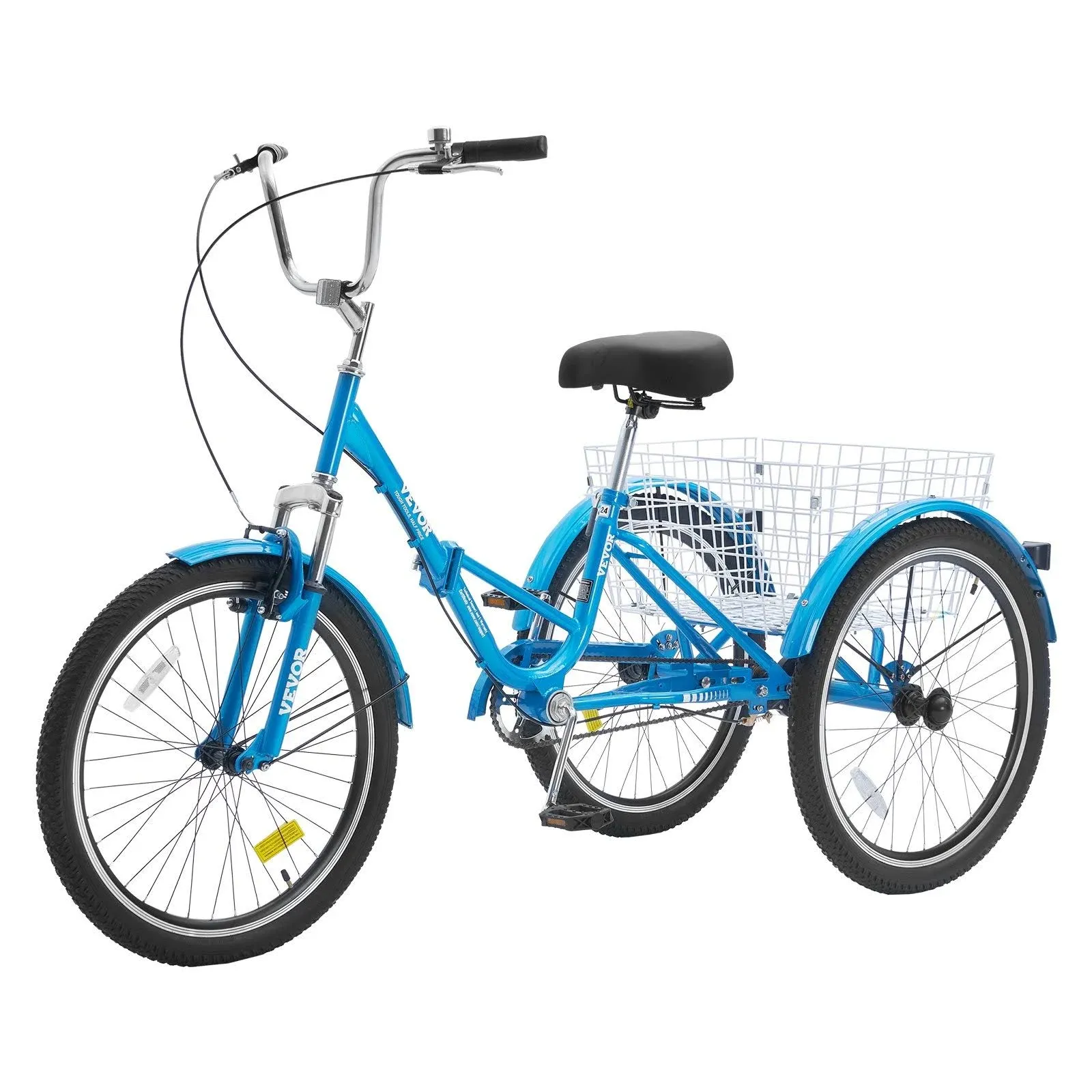 VEVOR Folding Adult Tricycle 26-inch Carbon Steel 3 Wheel Cruiser Bike with Large Basket & Adjustable Seat Blue ZDKRLSLCHS26E8C23V0