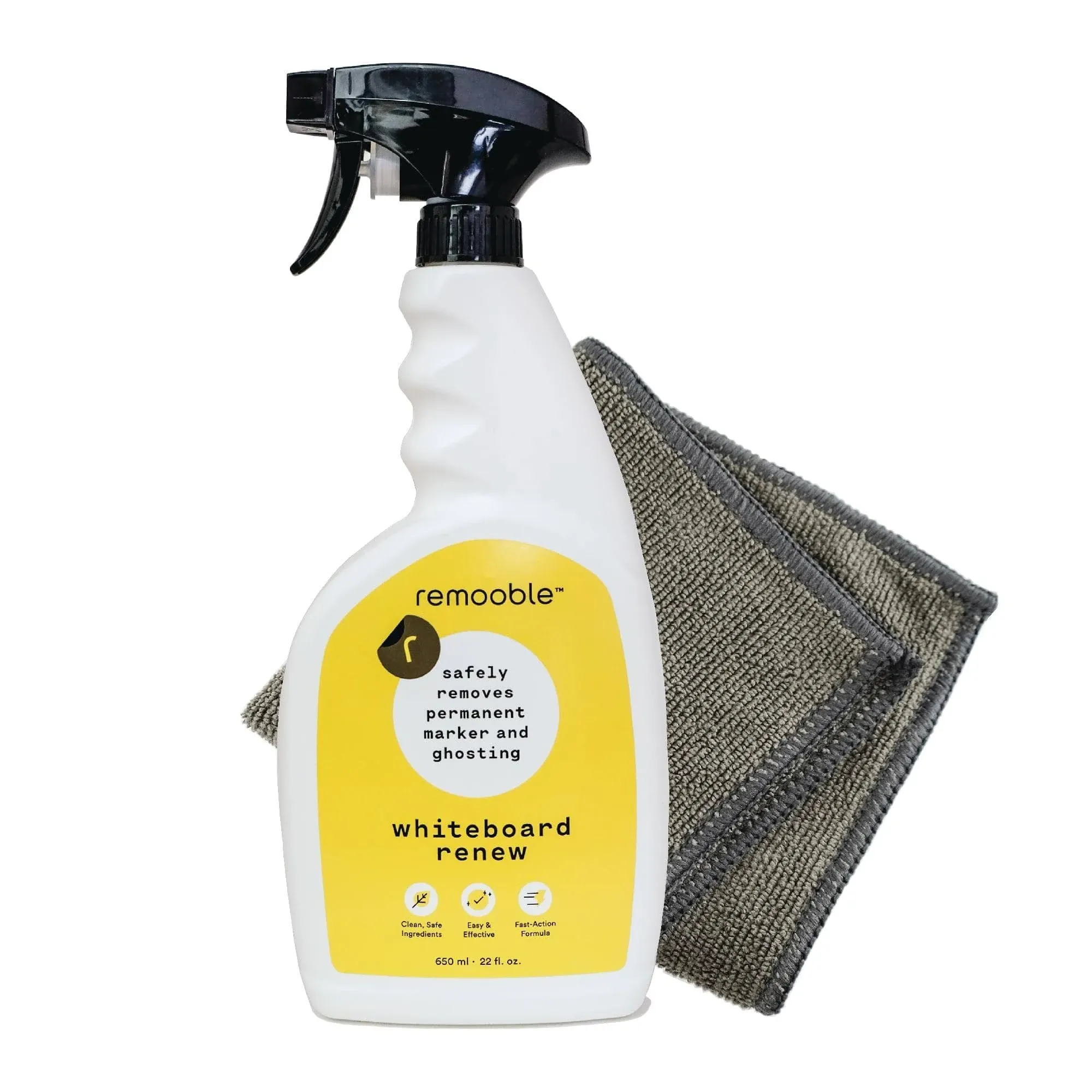 Remooble Dry Erase Whiteboard Cleaner Spray & Microfiber Cleaning Cloth - Safely Removes Tough Stains and Ghosting, 23 oz.