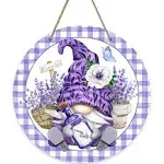 Deroro Spring Gnome Lavender Flower Sign for Front Door Decor, Anemone Purple Bu