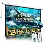 Aoxun 110" Motorized Projector Screen - Indoor and Outdoor Movies Screen 110 inch Electric 16:9 Projector Screen w/Remote Control