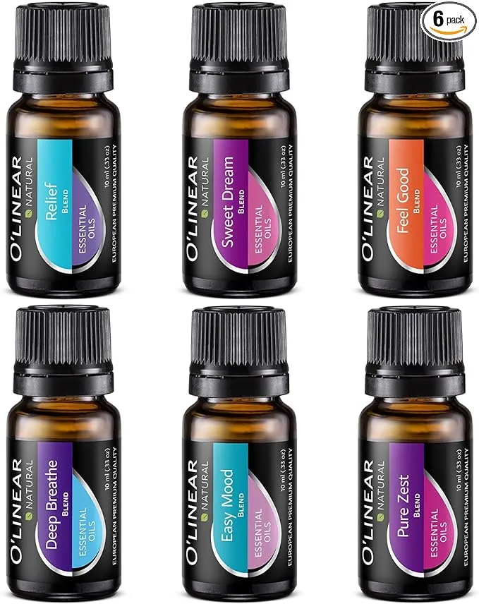 O'linear Essential Oils 6 Blends Set - Perfect for Humidifiers and Diffusers, Aromatherapy Diffuser Oils Scents, Essential Oil Kit for Home Use, Essential Oil Pack with Various Scents