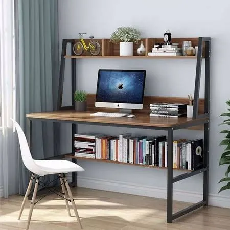 47 Inches Computer Desk with Hutch and Bookshelf