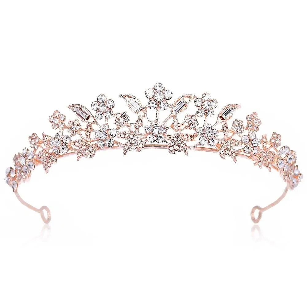 Rhinestone Crystal Tiaras and Crowns Headband For Women Birthday Pageant Wedding Prom Princess Crown (A-003-2 Rose gold)