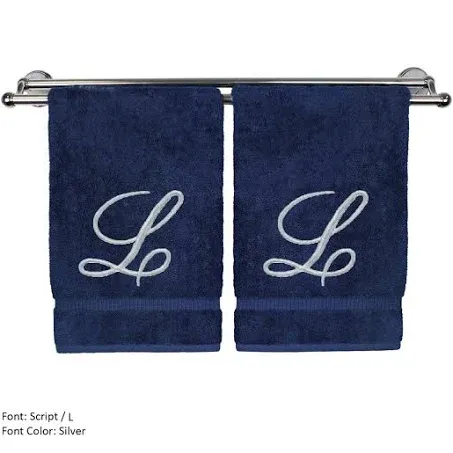 BC BARE COTTON Monogrammed Hand Towel, Navy, 16 x 30 Inches - Set of 2, Extra Absorbent 100% Turkish Cotton, Soft Terry Finish, for Bathroom, Kitchen and Spa